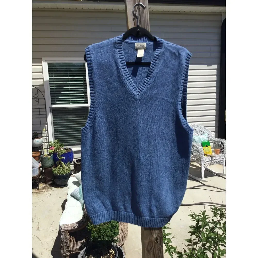 Vintage‎ L.L.Bean Mens V-neck Sweater Vest Size XXL Tall Blue Emo Cotton Preppy